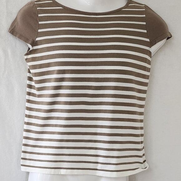 Liz Claiborne Short Sleeved Brown and White T-shirt Women's Size Small - Picture 8 of 14